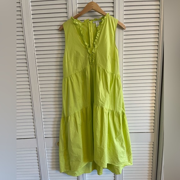 Maggy London Dresses & Skirts - London Times Midi Tiered Dress, size 10, yellow chartreuse, with pockets!